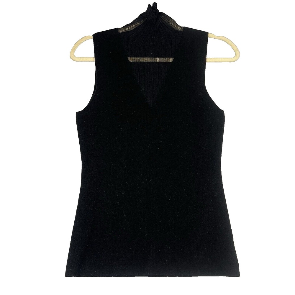 Theory Womens Black Sleeveless Mock Neck V-Neck Layered Knit Top Shell Sweater